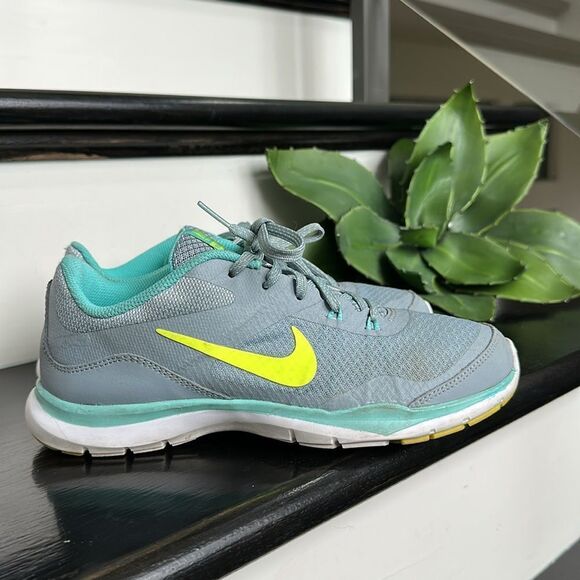 Nike flex trainer running shoe gym shoe dove gray aqua like new women’s 7 - Picture 4 of 7